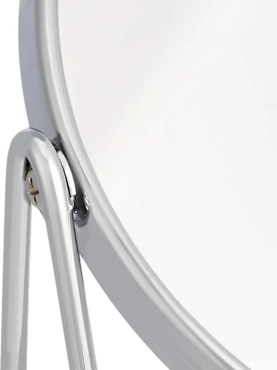 Chrome Rim Mirror with Bamboo Base - Sleek Silver and Natural Wood - Picture 5 of 10